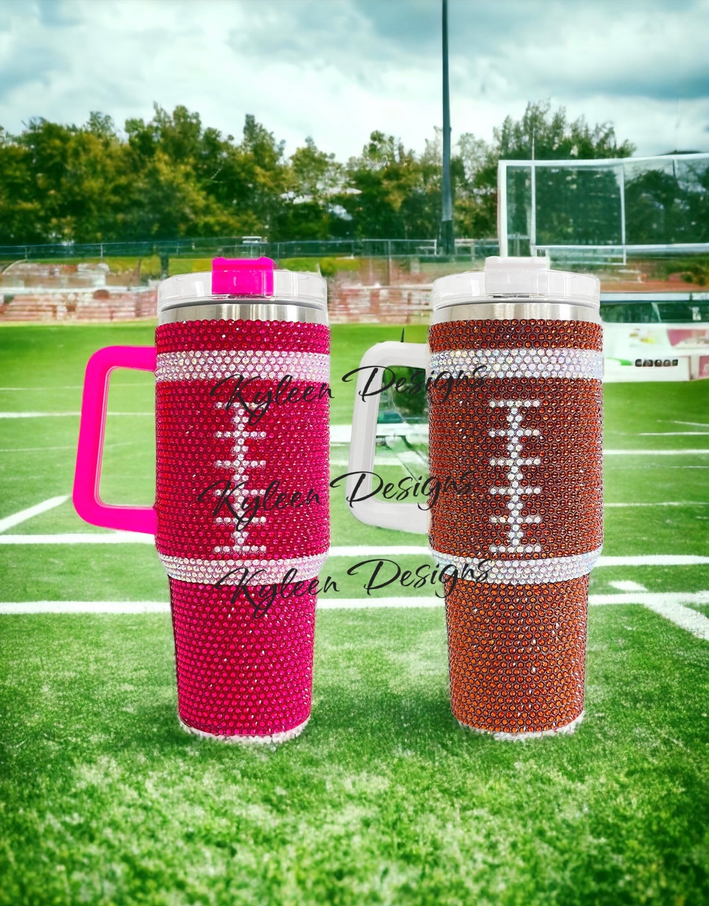 40 ounce rhinestone tumbler- baseball & football PREORDER