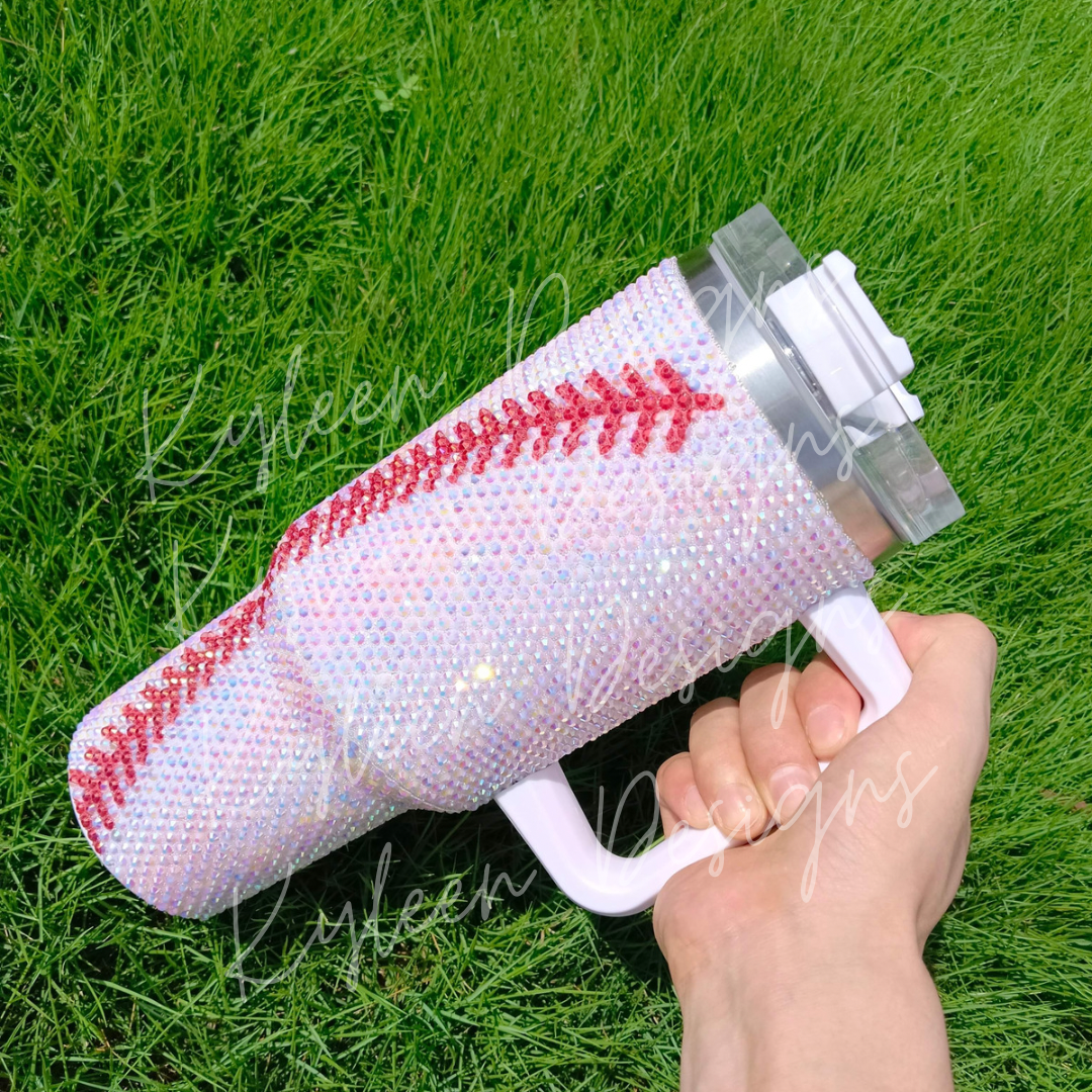 40 ounce rhinestone tumbler- baseball & football PREORDER