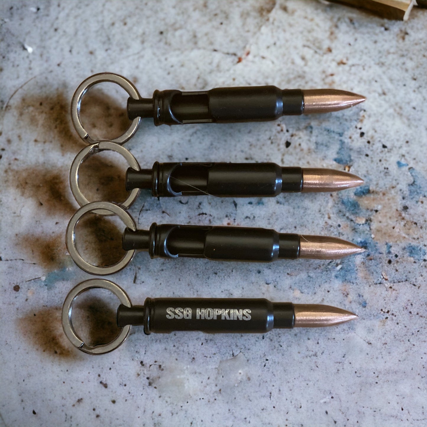 Faux bullet engraveable bottle opener keychain