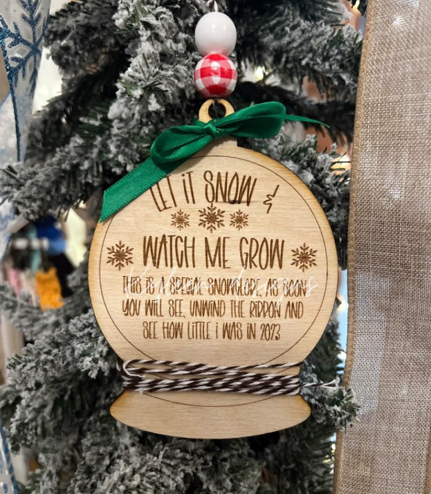 Baby’s First Christmas Growth Ribbon Ornament- snowglobe