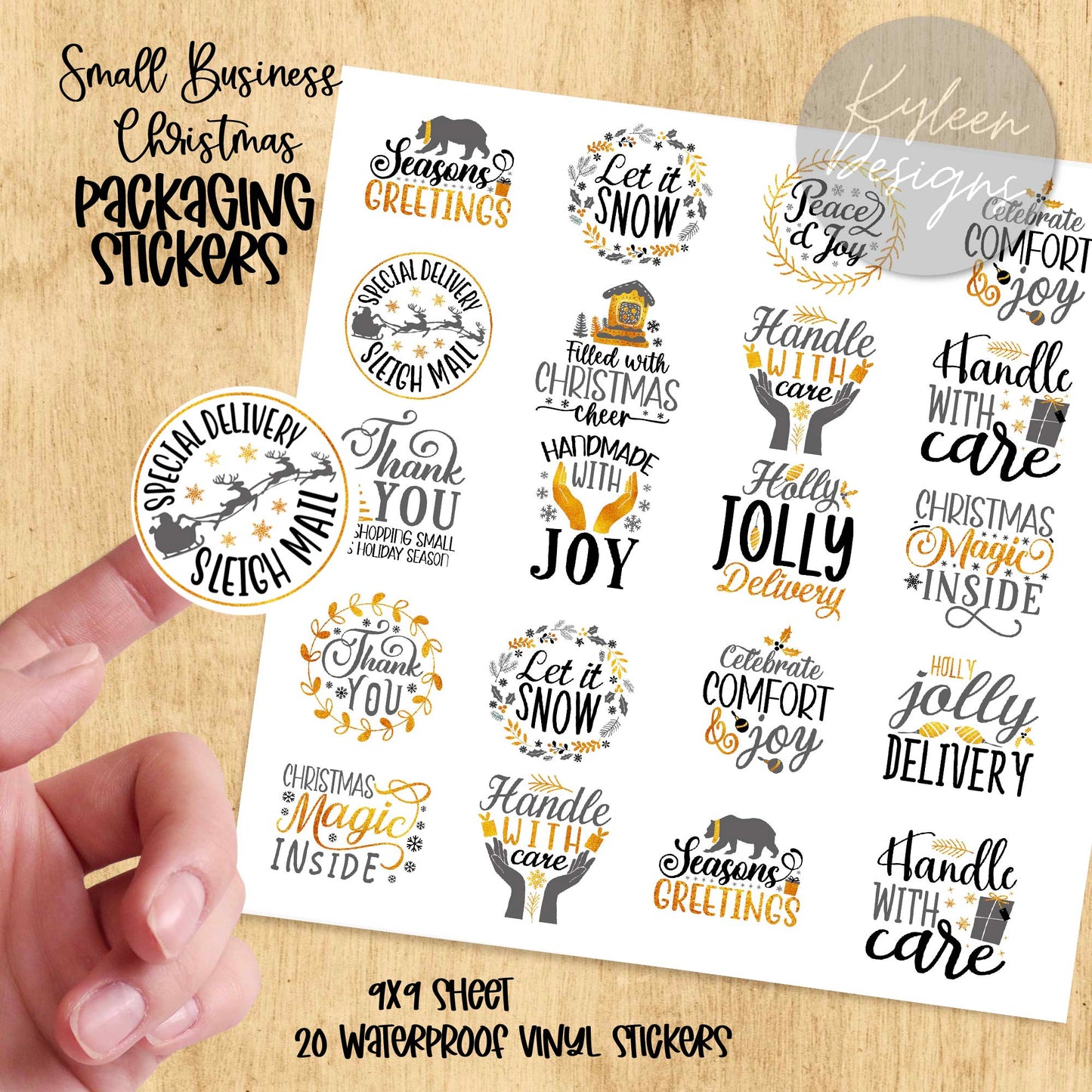 Gold Christmas Small Business Packaging Stickers