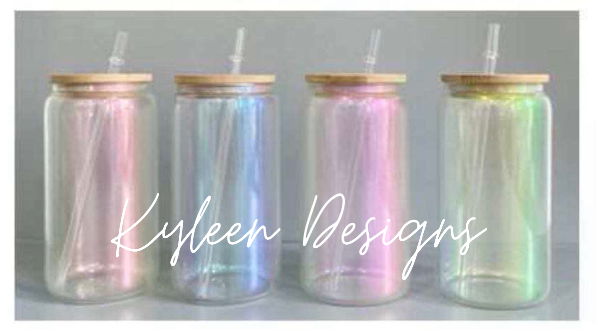 CLEAR IRIDESCENT 16 Ounce Glass Sublimation tumbler with bamboo lid