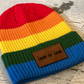Pride Rainbow Beanie Hat with Custom Leather Patch