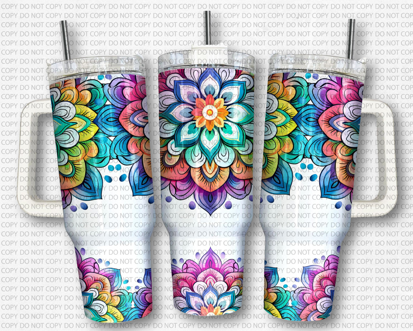 SEAMLESS 40 ounce mandala floral tumbler wrap for sublimation, waterslide High res PNG digital file