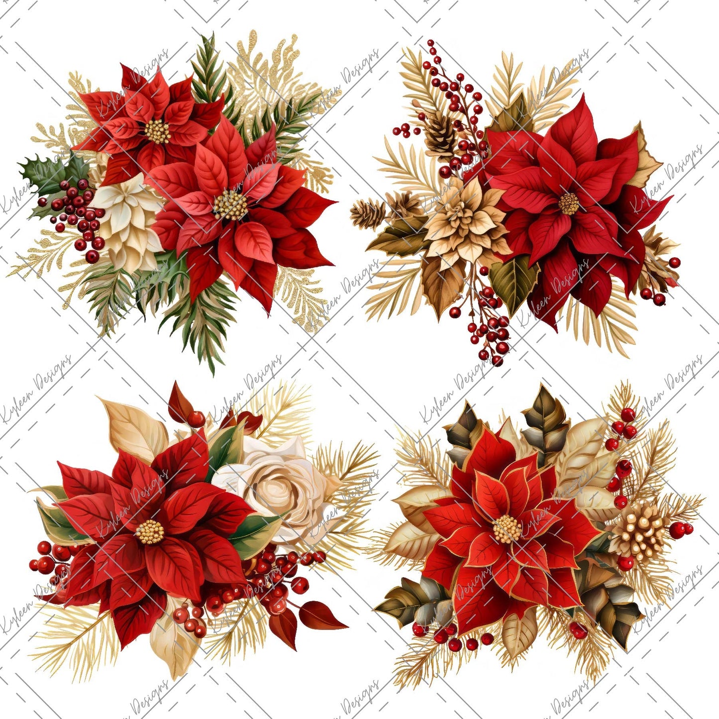 Cast Vinyl Element Sheets- Choose from White or Transparent Vinyl- Poinsettia