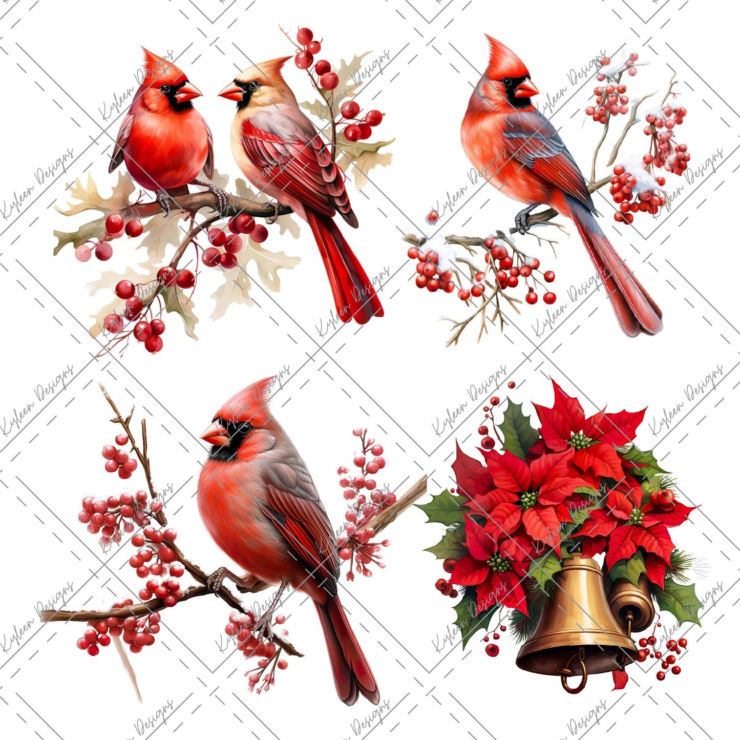 Cast Vinyl Element Sheets- Choose from White or Transparent Vinyl- Traditional Cardinals