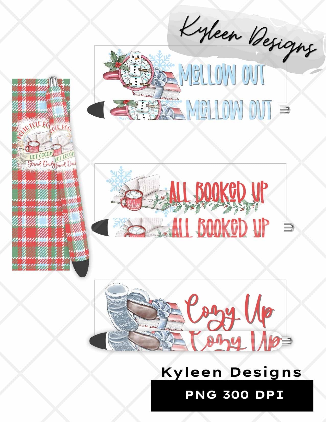 SEAMLESS All booked up Christmas pen wraps for UVDTF, waterslide, sublimation and printable vinyl high res PNG