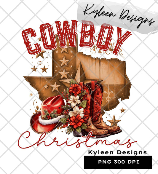 Cowboy Christmas High res 300 dpi PNG digital file for sublimation, DTF, DTG, printable vinyl etc