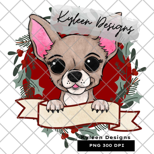 Chihuahua dog Christmas Dog for sublimation, waterslide, DTF, DTG, screen print etc High res PNG digital file 300dpi