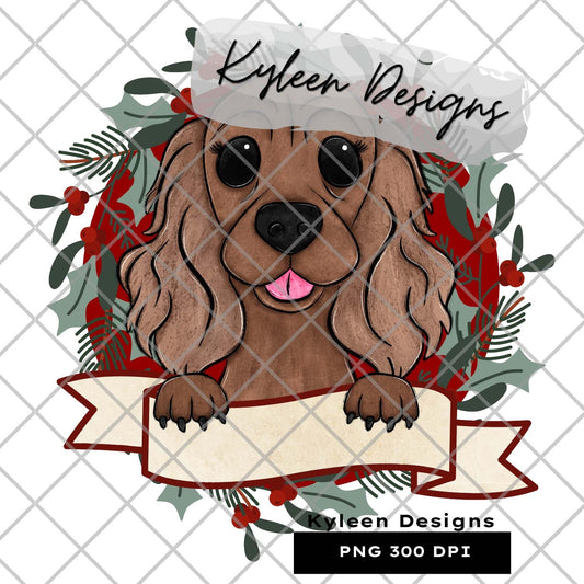 Cocker Spaniel dog Christmas Dog for sublimation, waterslide, DTF, DTG, screen print etc High res PNG digital file 300dpi