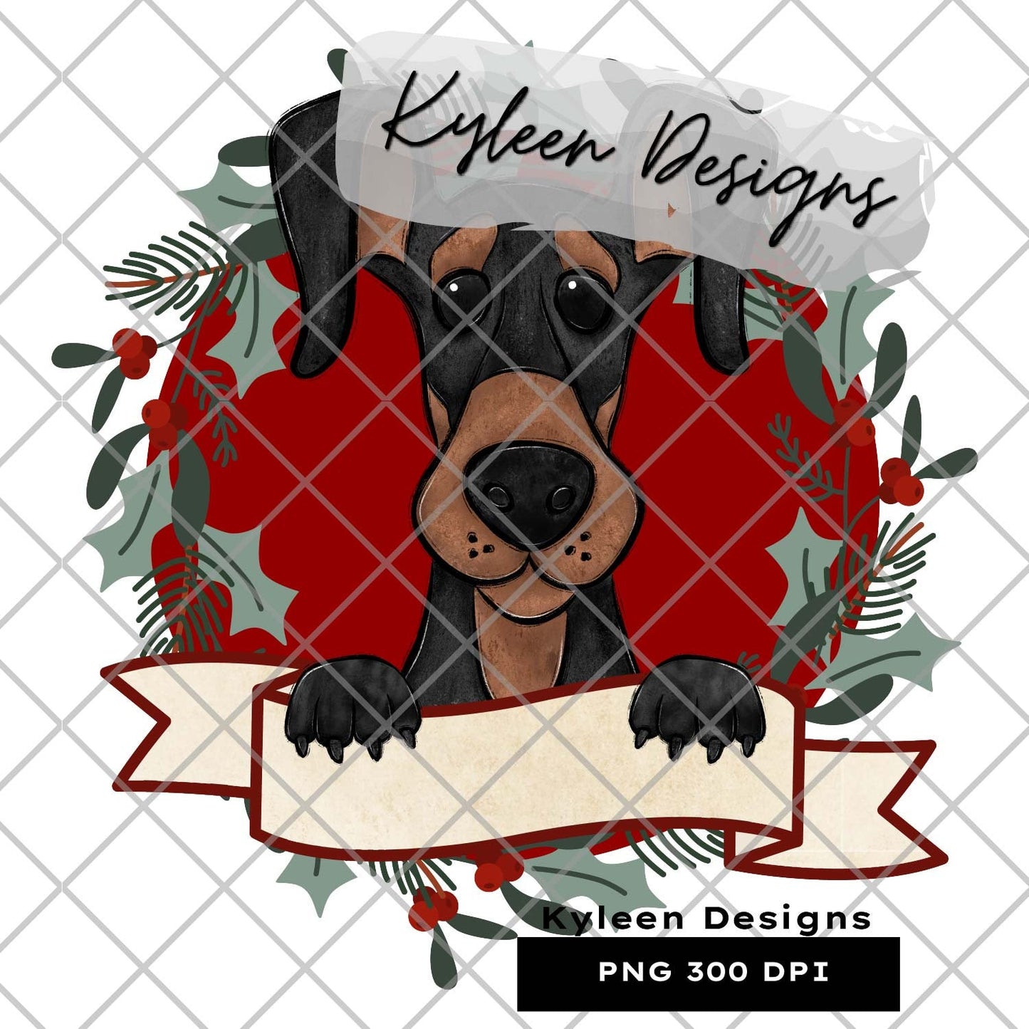 Doberman dog Christmas Dog for sublimation, waterslide, DTF, DTG, screen print etc High res PNG digital file 300dpi