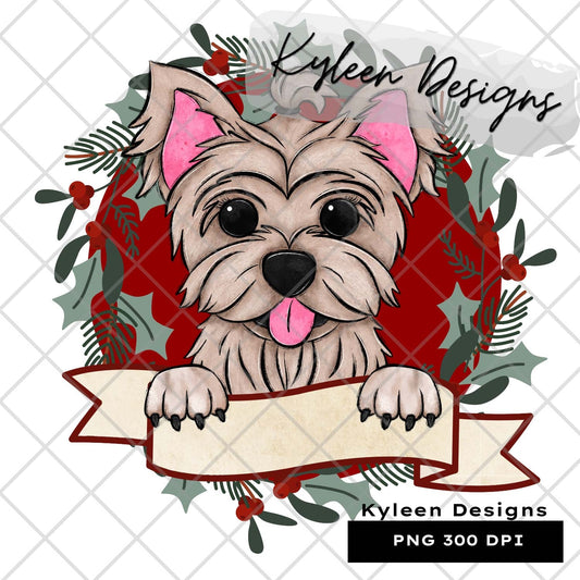 Yorkie dog Christmas Dog for sublimation, waterslide, DTF, DTG, screen print etc High res PNG digital file 300dpi