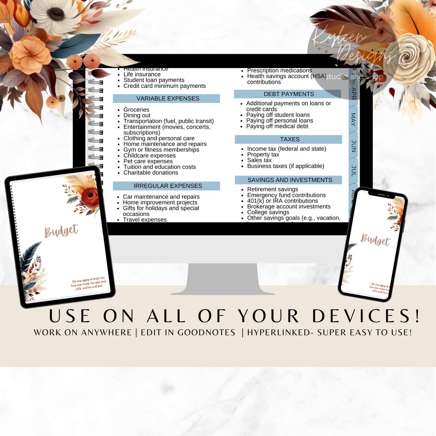 Boho Budget Planner, PDF download, edit in goodnotes, over 60 pages!  This is a DIGITAL ITEM!   Super Easy!  Exclusive Design