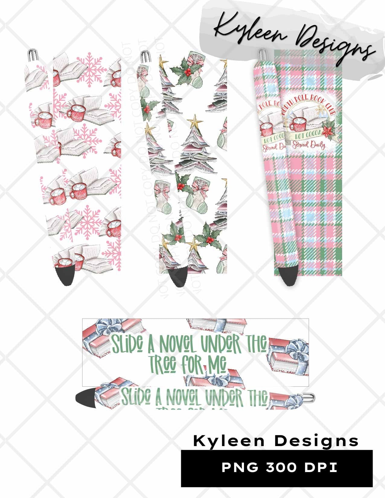 SEAMLESS All booked up Christmas pen wraps for UVDTF, waterslide, sublimation and printable vinyl high res PNG