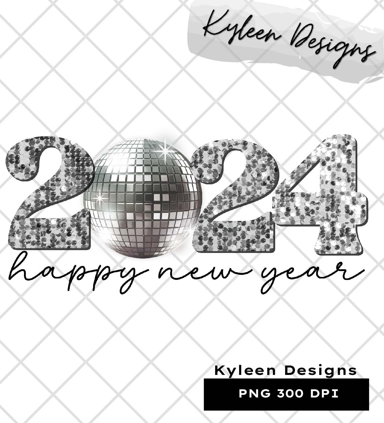 Happy New Year 2024 High res 300 dpi PNG digital file for sublimation, DTF, DTG, printable vinyl etc
