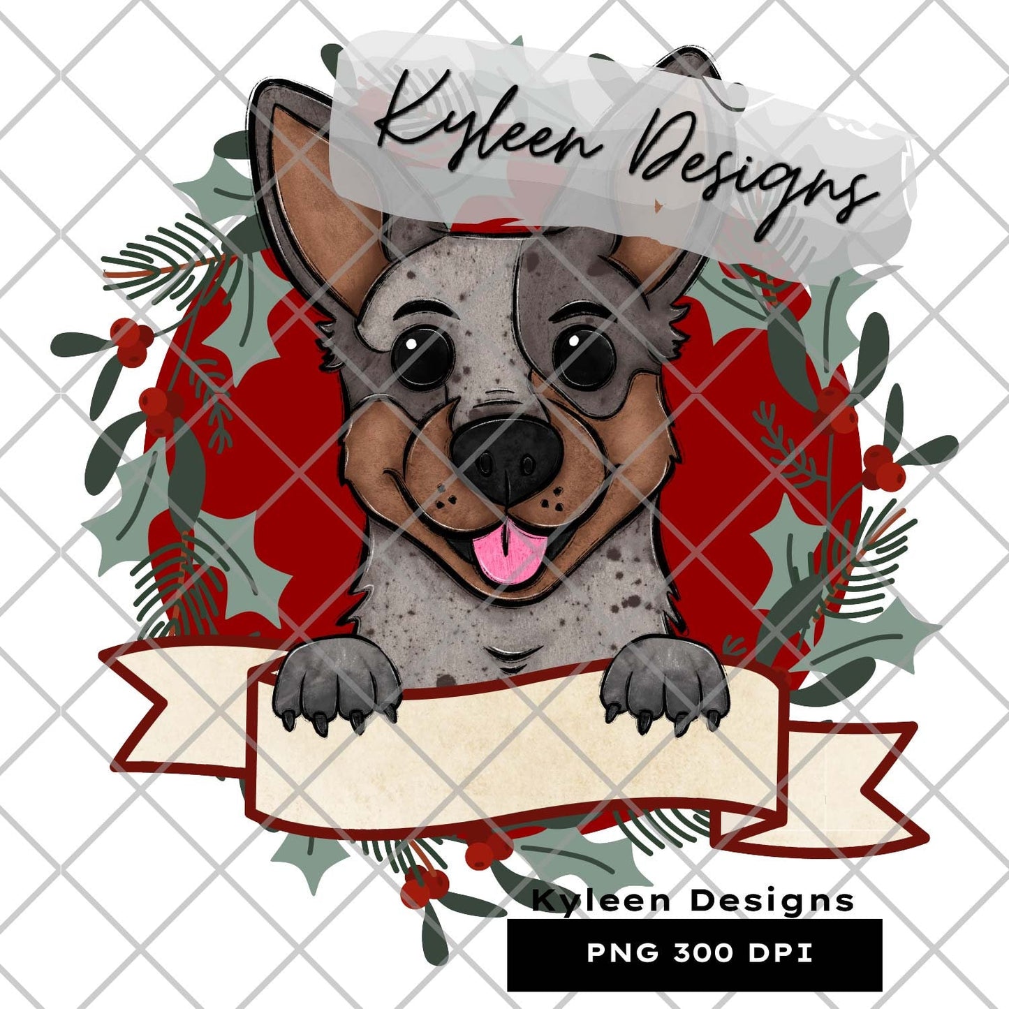 Cattle dog Christmas Dog for sublimation, waterslide, DTF, DTG, screen print etc High res PNG digital file 300dpi