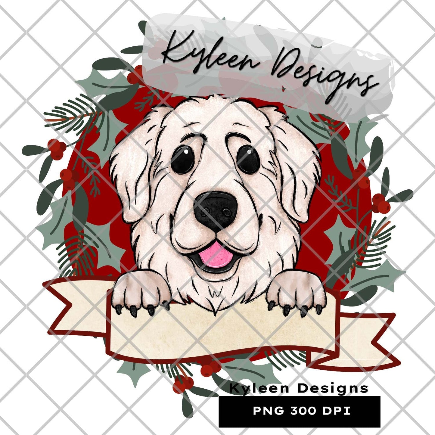 Great Pyrenees dog Christmas Dog for sublimation, waterslide, DTF, DTG, screen print etc High res PNG digital file 300dpi