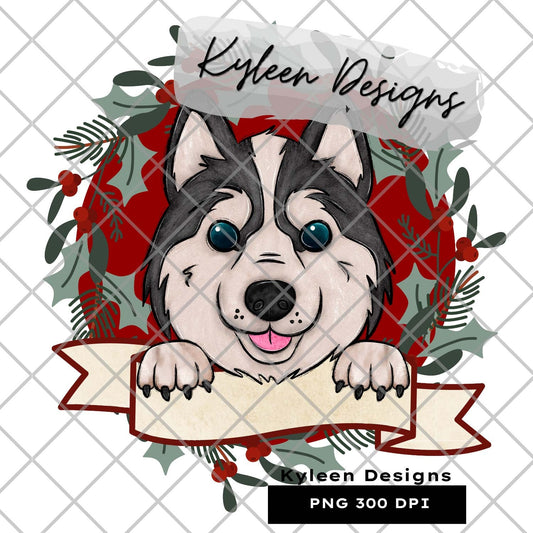Husky dog Christmas Dog for sublimation, waterslide, DTF, DTG, screen print etc High res PNG digital file 300dpi