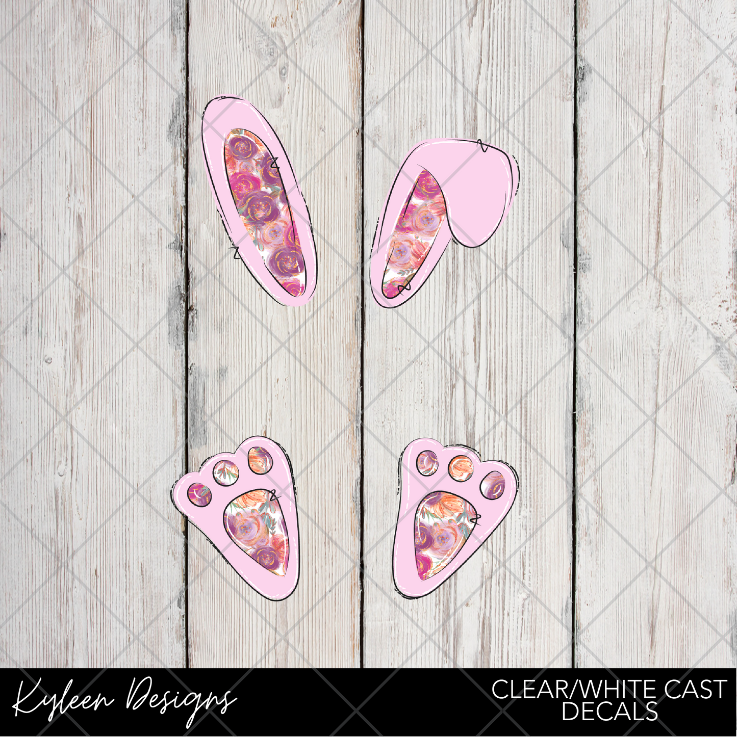 DreamCast™ Clear or White Cast Vinyl-Candle Co- Pink Floral Bunny Ears