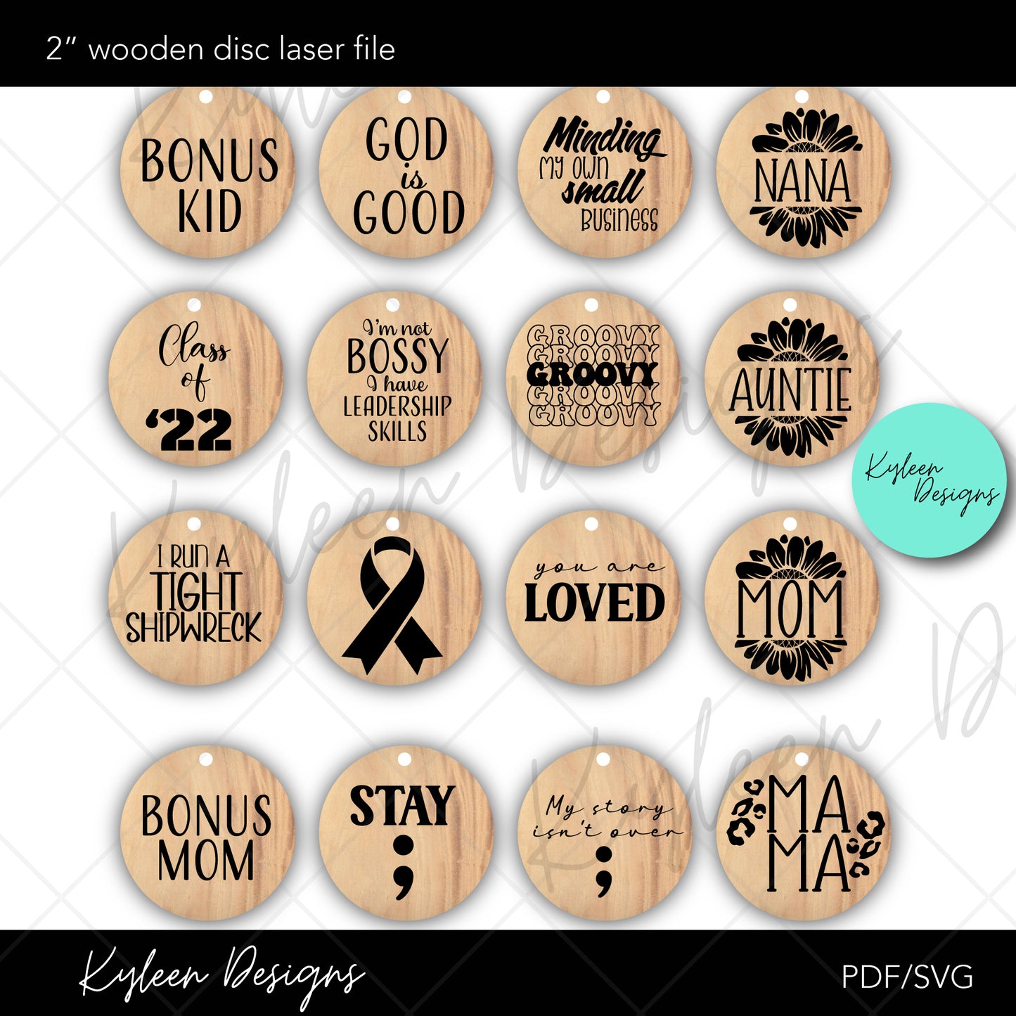 Engraved Wood Disc Bracelet- Keychain