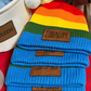 Pride Rainbow Beanie Hat with Custom Leather Patch