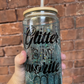 Clear 12 or 20 Ounce Glass Sublimation SNOW GLOBE tumbler with bamboo top