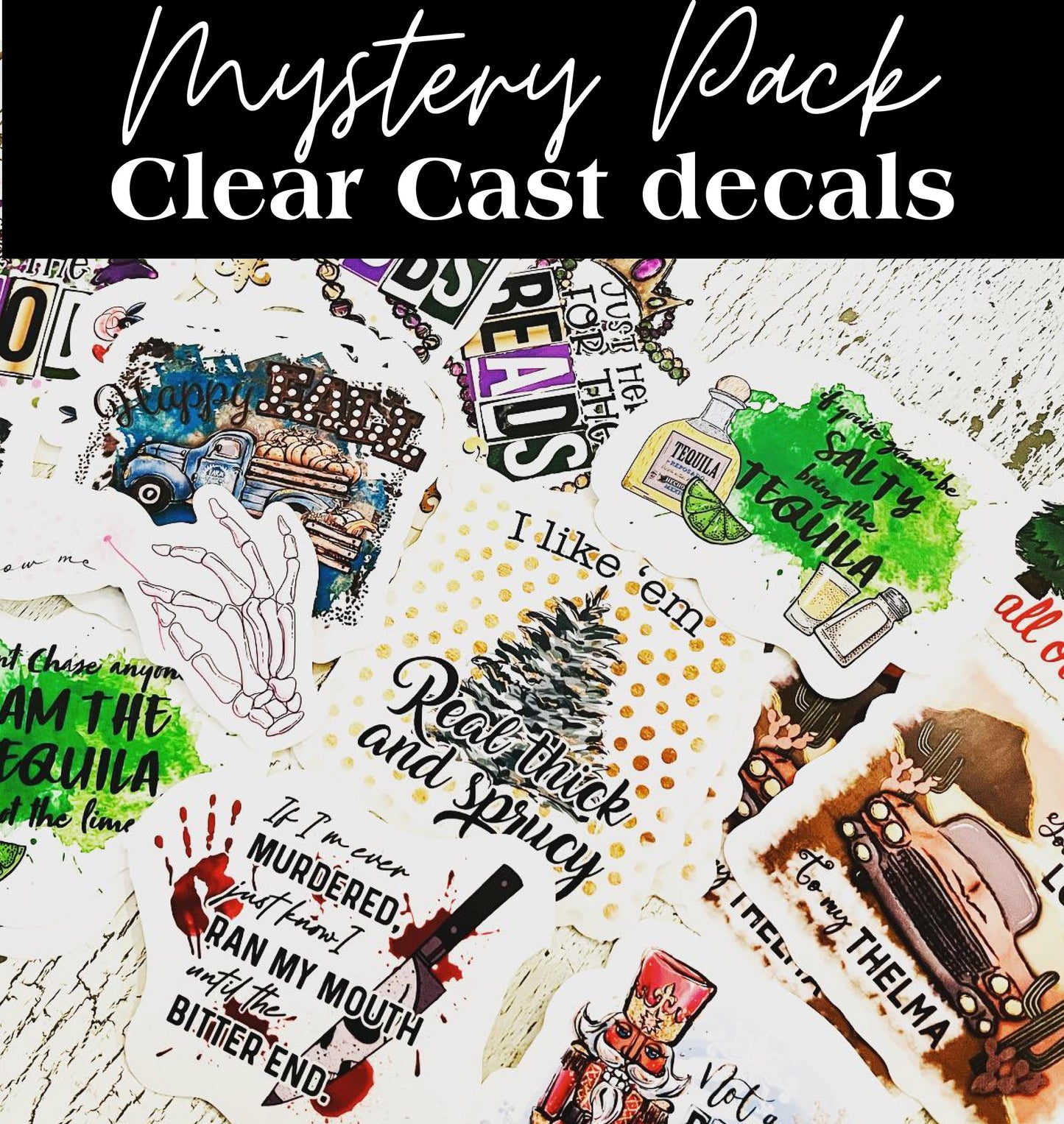 10 pack Mystery Bag Clear Cast Vinyl Decals