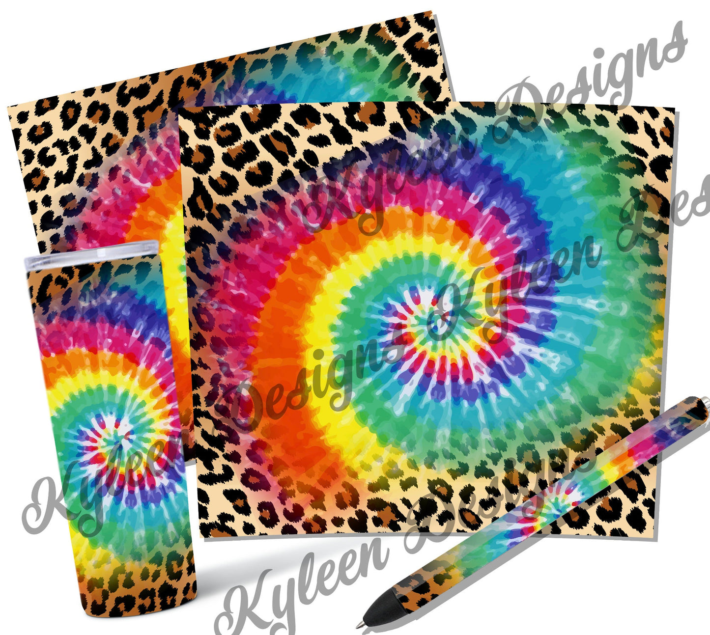 Seamless Rainbow Leopard tie dye bundle High Res PNG digital files for waterslide or sublimation- 20 skinny & straight and pen wrap
