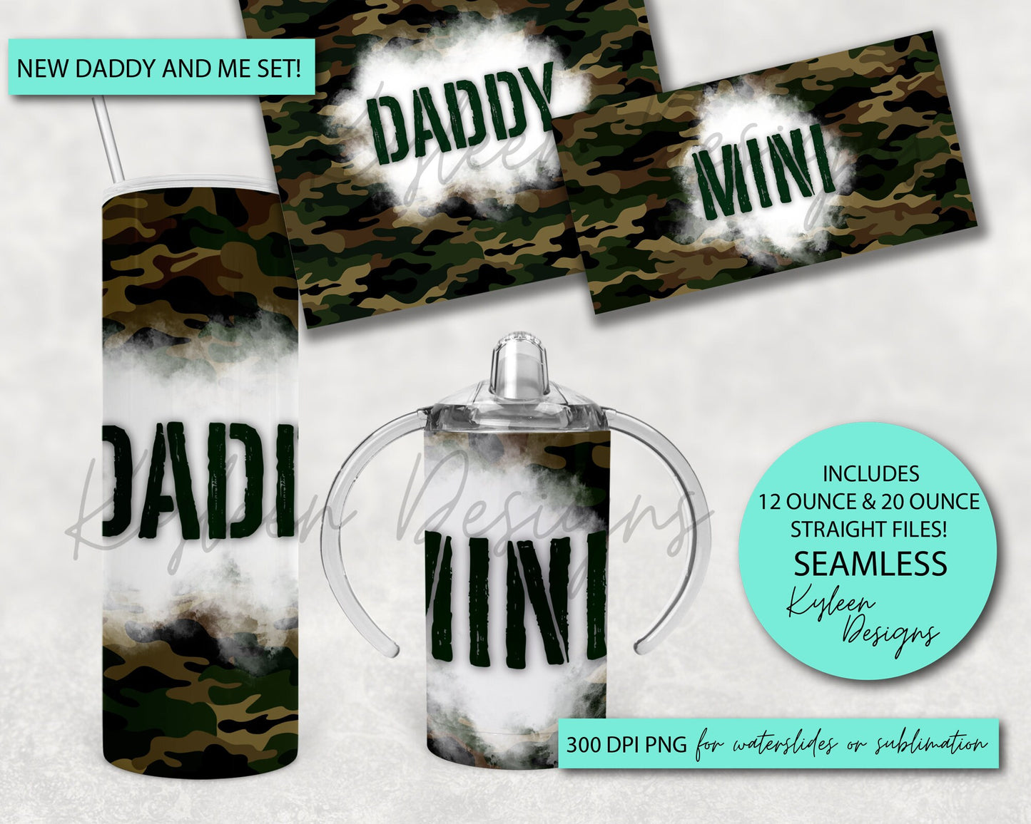 Seamless Camo DADDY and MINI  bundle High Res PNG digital files for waterslide or sublimation- 20 ounce and 12 ounce straight