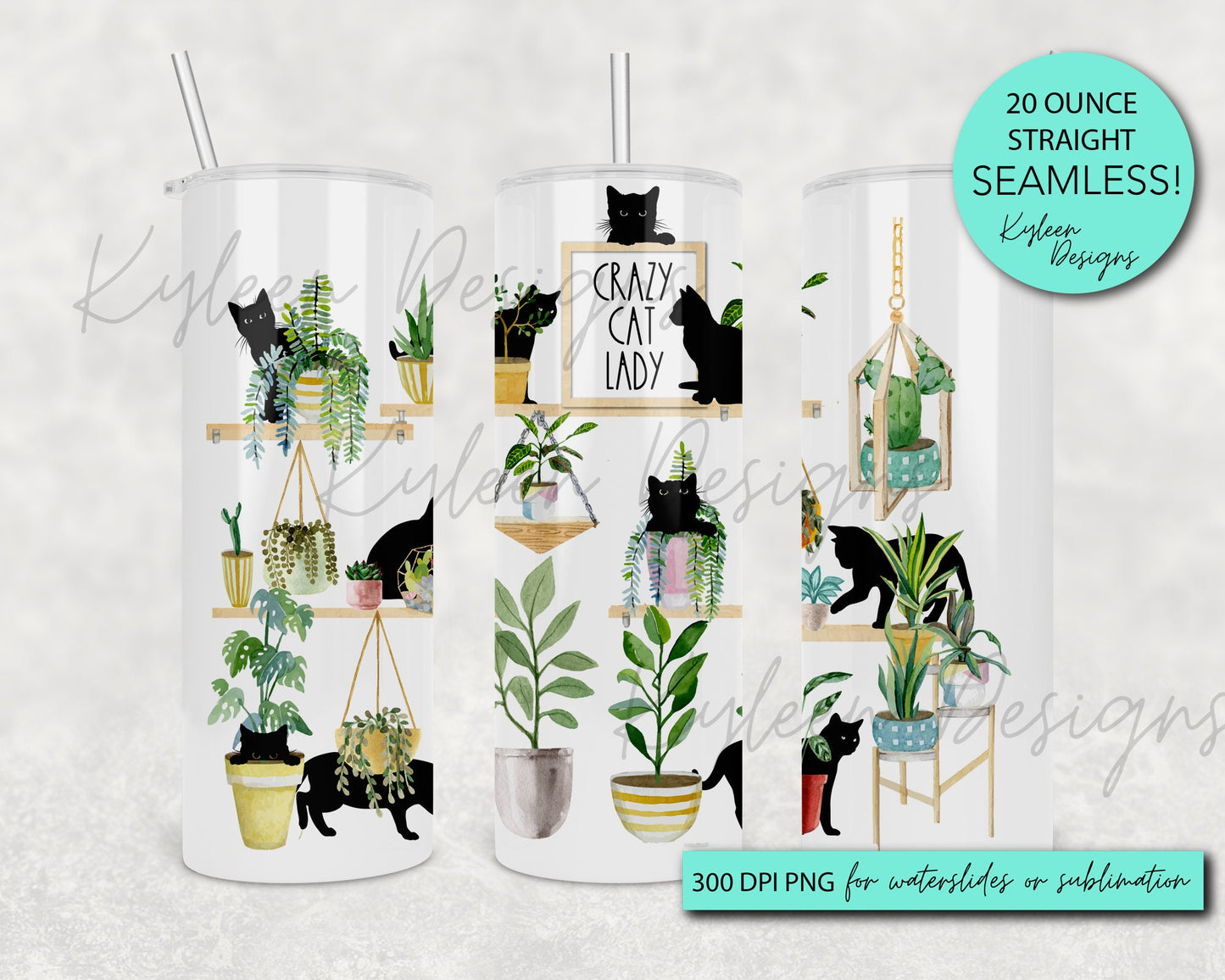 Seamless crazy cat lady 20 ounce straight wrap  for sublimation, waterslide High res PNG digital file