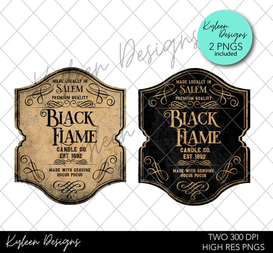 Black flame Candle Co  label for sublimation, waterslide High res PNG digital file 300dpi