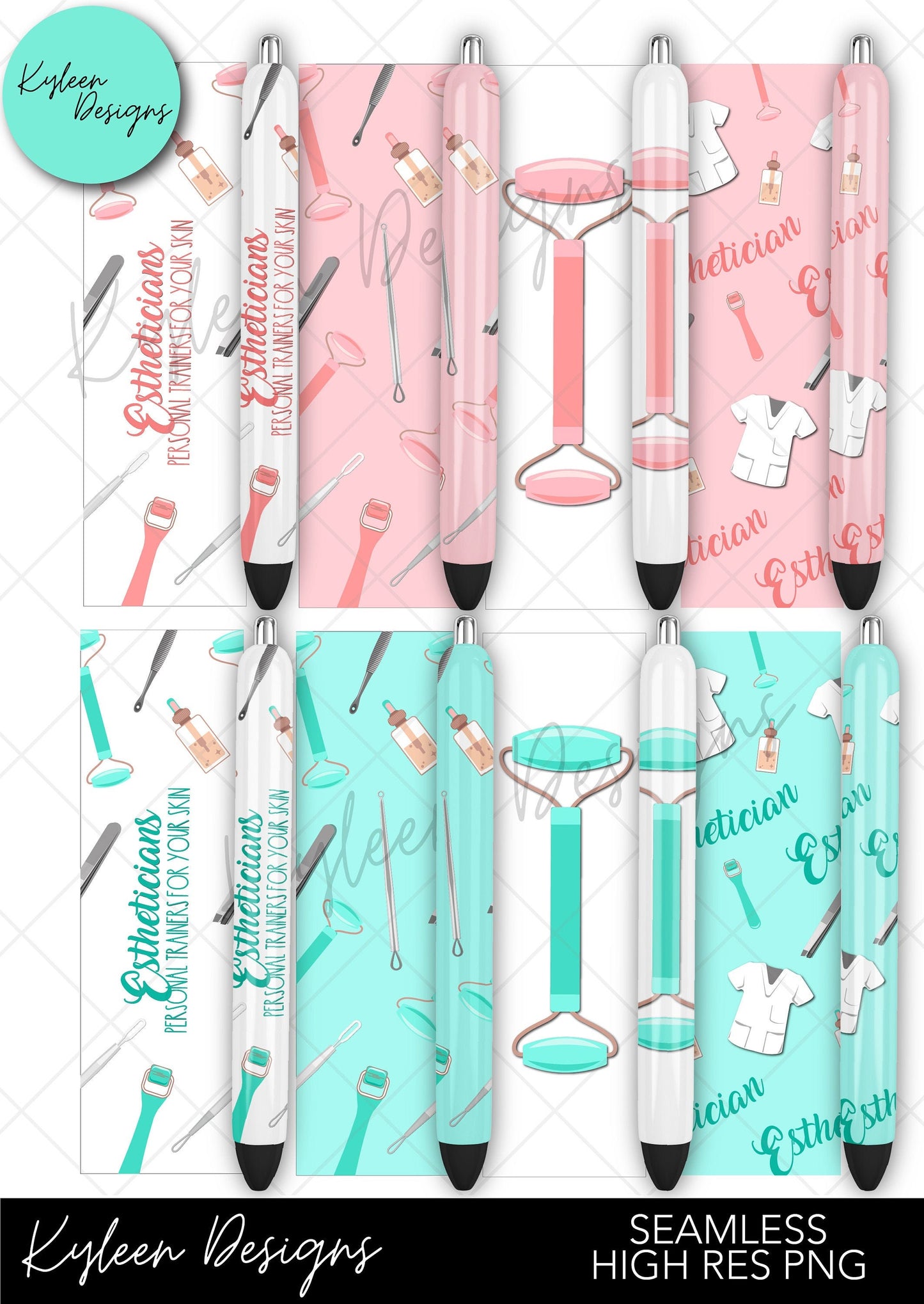 Esthetician Pen Wraps For Waterslide, Sublimation or Vinyl High RES PNG SEAMLESS
