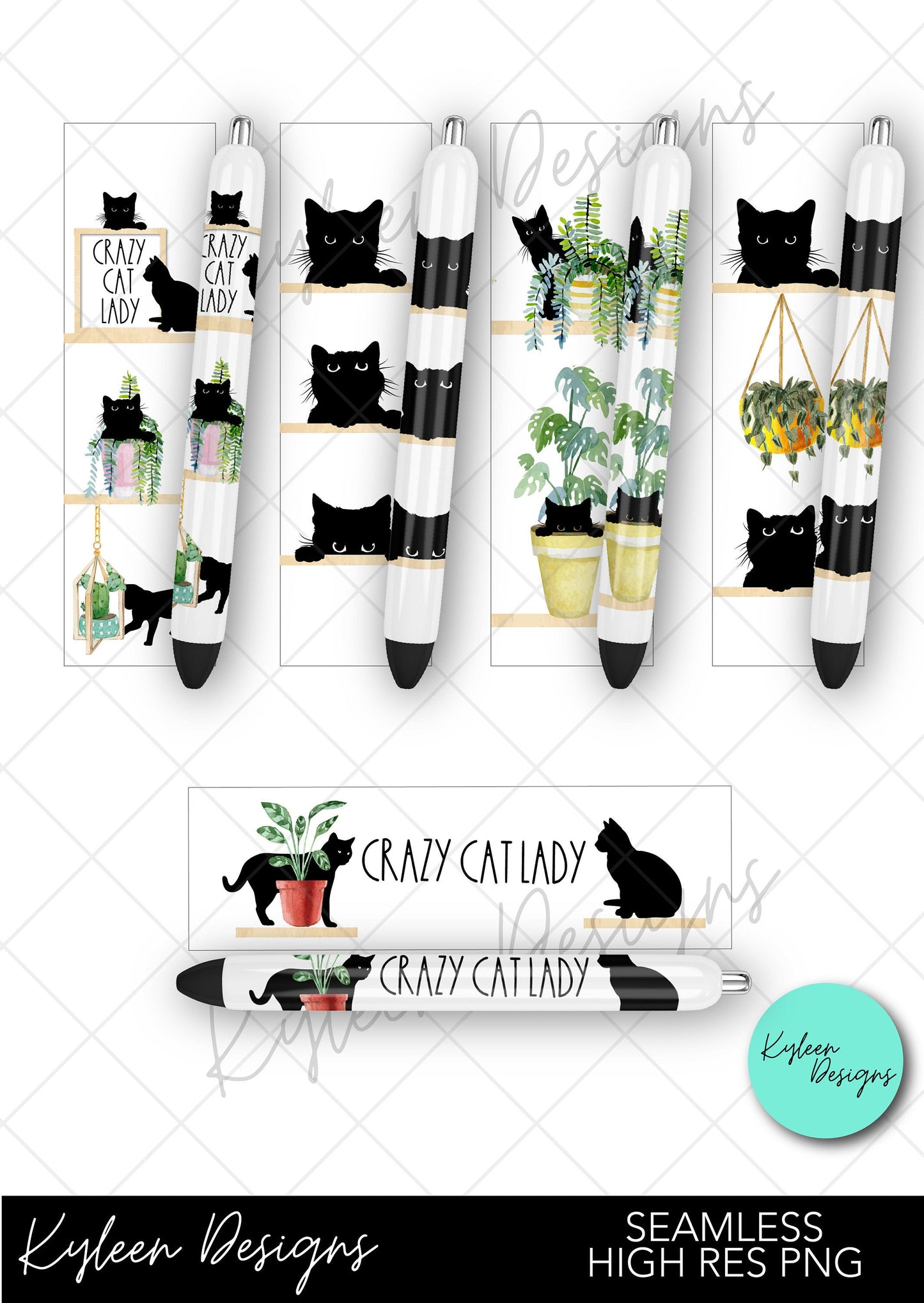 SEAMLESS cat plant lady  pen wraps for waterslide high RES PNG