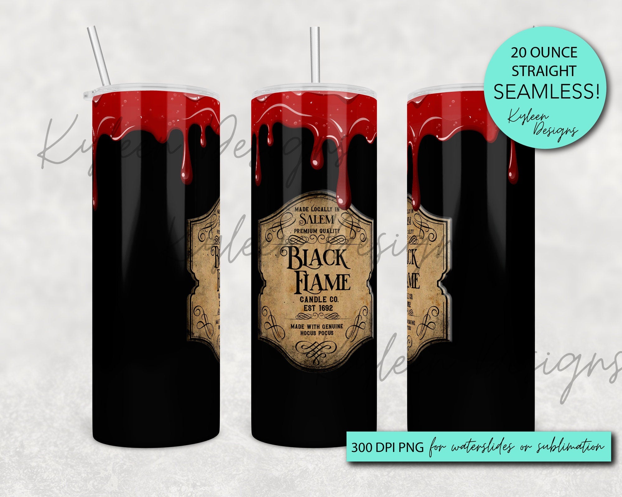 Seamless 20 ounce straight black candle company wrap for sublimation