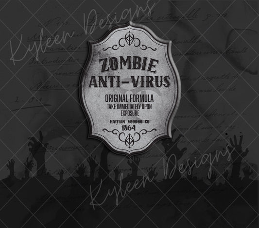 20 ounce straight zombie anti virus wrap for sublimation, waterslide High res PNG digital file- Straight only