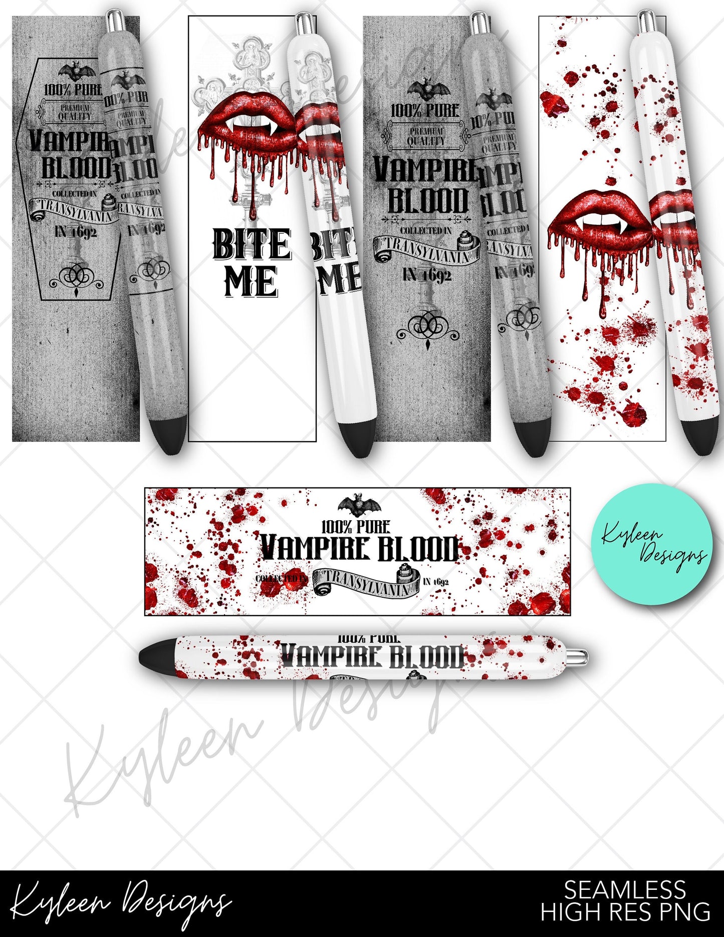 SEAMLESS vampire blood pen wraps for waterslide high RES PNG