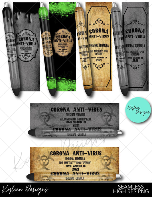 Horror Halloween Covid Corona Anti Virus Pen Wraps For Waterslide, Sublimation and Vinyl High RES PNG SEAMLESS