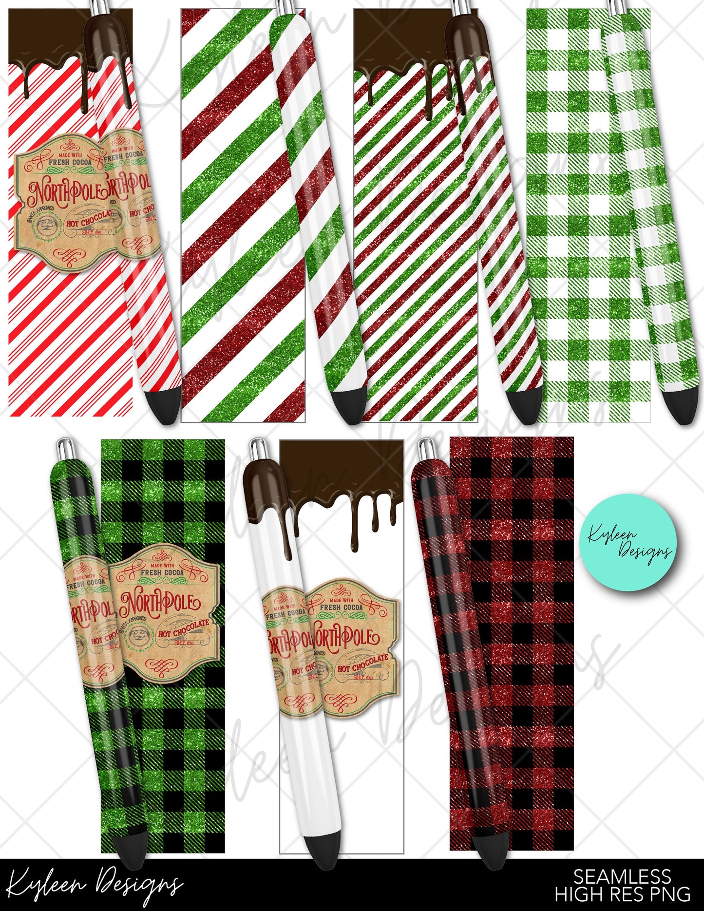 Christmas Hot Chocolate Candy Cane Drip Pen Wraps For Waterslide, Sublimation or Vinyl high RES PNG SEAMLESS
