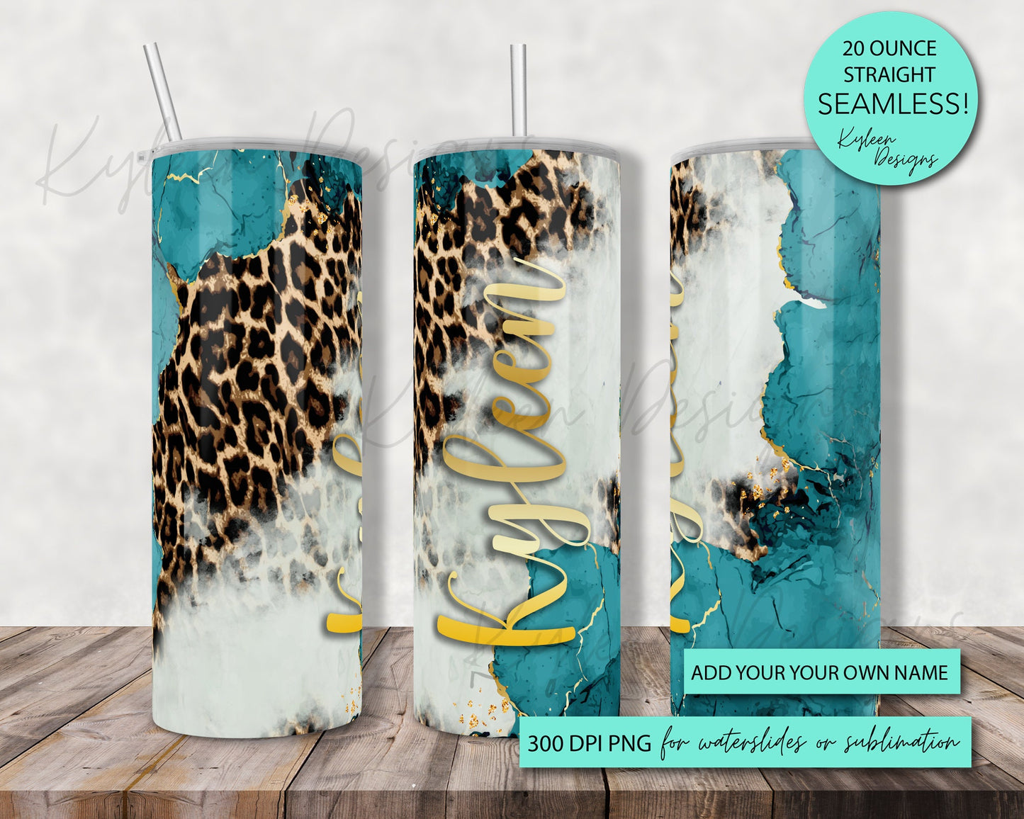 Add your own name SEAMLESS 20 ounce straight marble leopard wrap for sublimation, waterslide High res PNG digital file- Straight only
