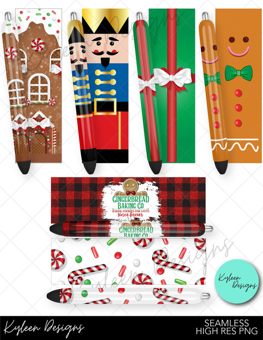 SEAMLESS Christmas gingerbread house nutcracker pen wraps for waterslide high RES PNG