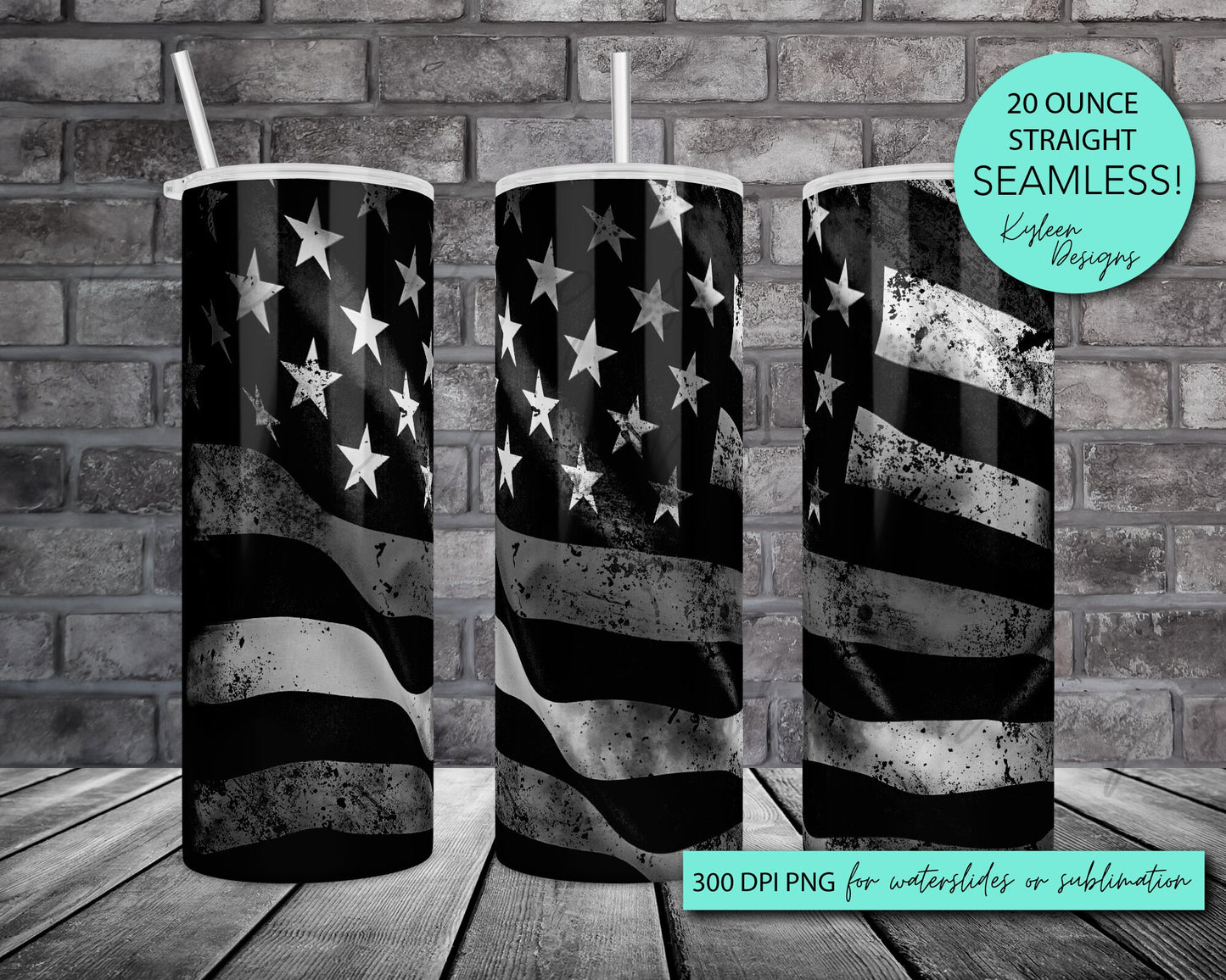 SEAMLESS gray line flag 20 ounce wrap for sublimation, waterslide High res PNG digital file- Straight only