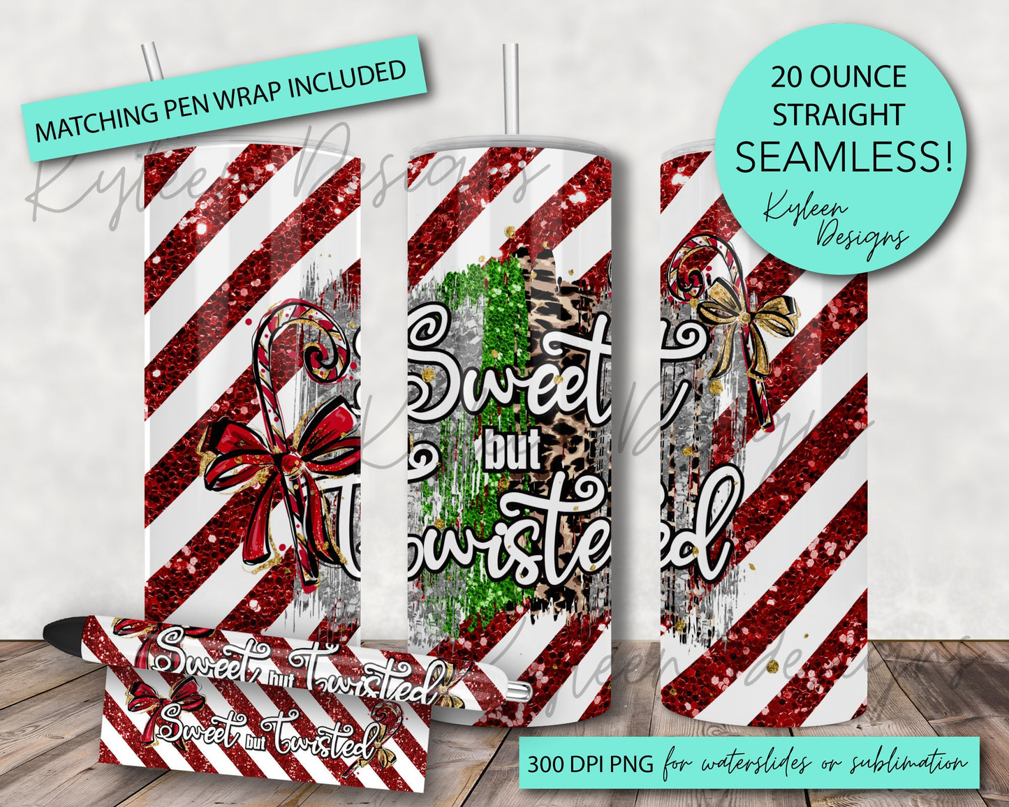 Sweet But Twisted 20 oz Tumbler Wrap and Pen Set  For Waterslides, Sublimation or Vinyl High res PNG digital file- Straight only SEAMLESS