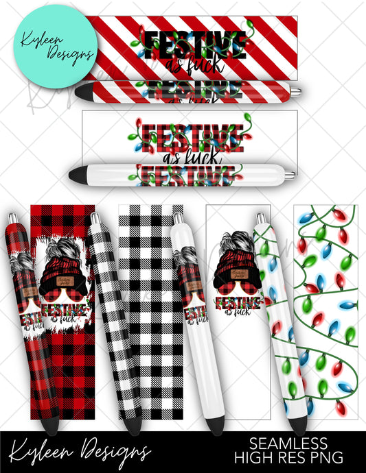 Festive AF pen Wraps For Waterslide, Sublimation or Vinyl High RES PNG SEAMLESS