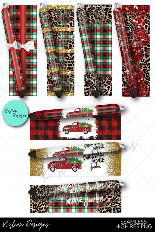 Christmas Movie Junkie Pen Wraps for Waterslides, Sublimation or Vinyl  PNG SEAMLESS