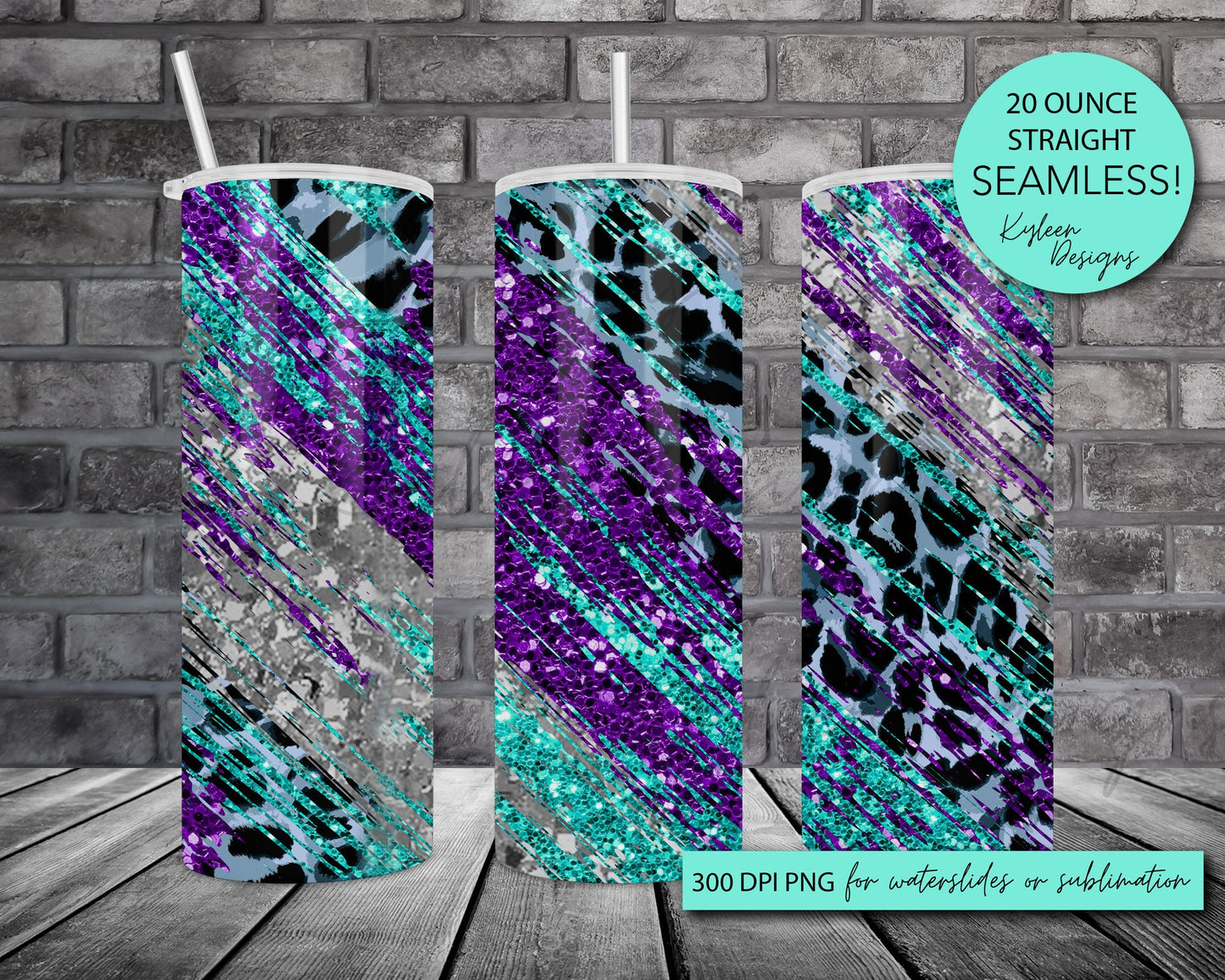 SEAMLESS 20 ounce straight teal and purple milky way wrap for sublimation, waterslide High res PNG digital file- Straight only