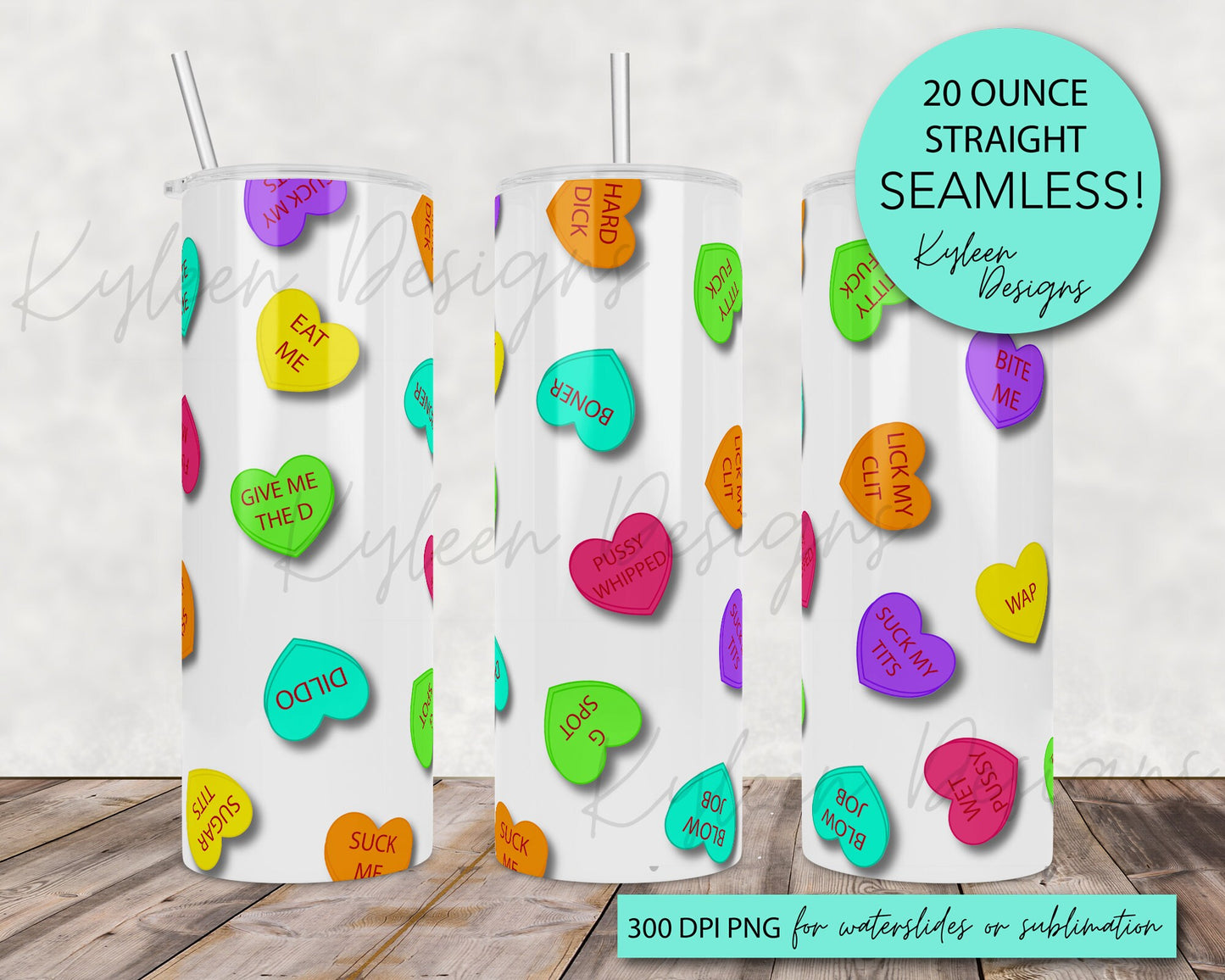 SEAMLESS naughty convo hearts 20 ounce wrap for sublimation, waterslide High res PNG digital file- Straight only