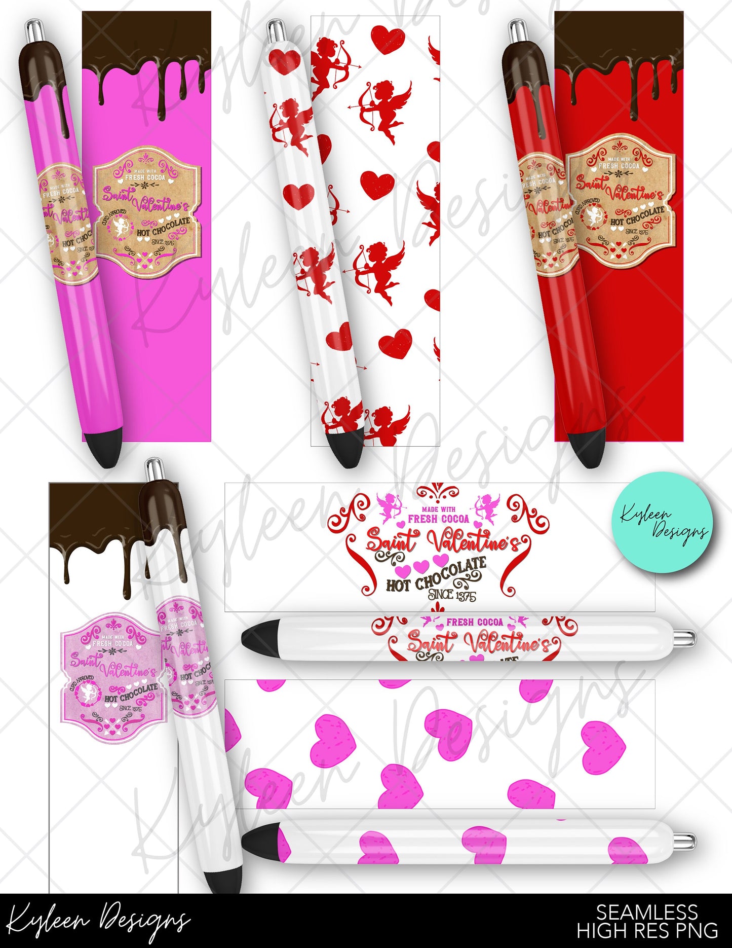 SEAMLESS valentines day hot cocoa pen wraps for waterslide high RES PNG