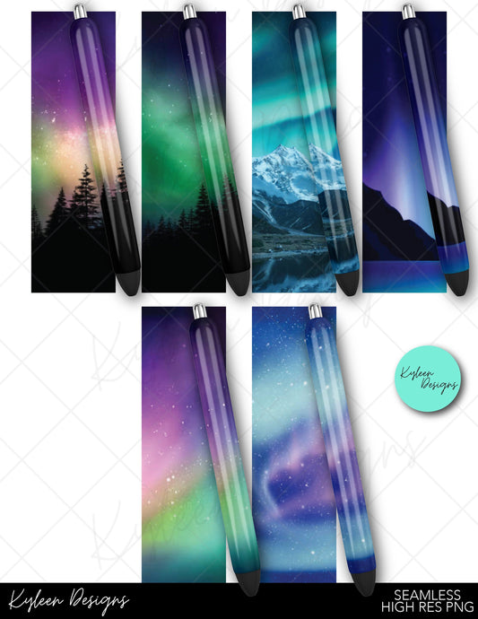 Northern lights Glitter pen wrapper™  for waterslide PNG file