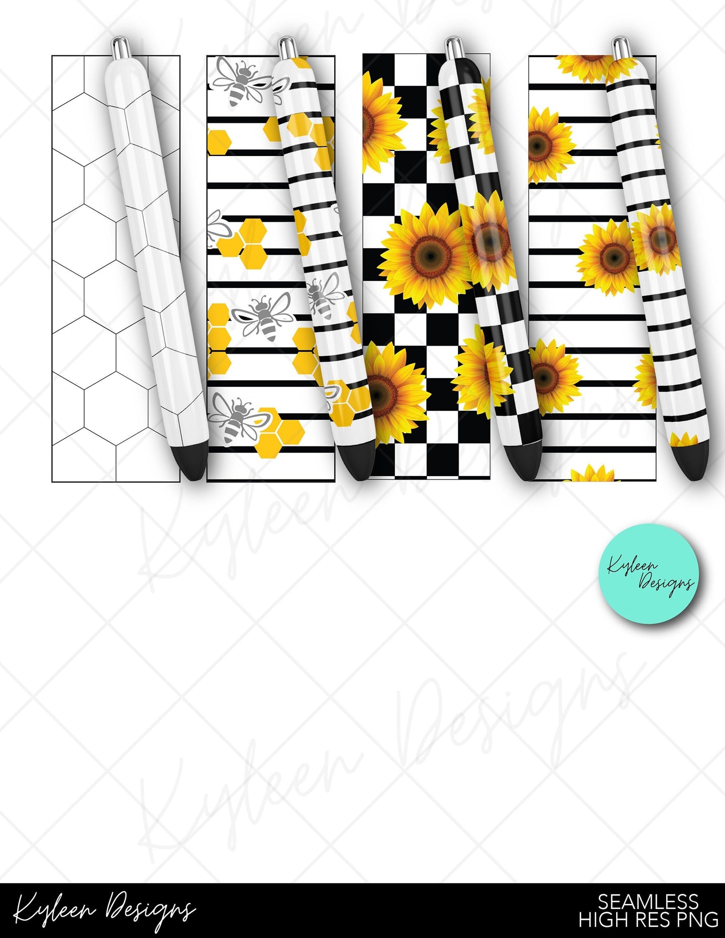 HoneyComb Bee Sunflower Glitter Pen Wrappers™  For Waterslides, Sublimation or Vinyl PNG file SEAMLESS