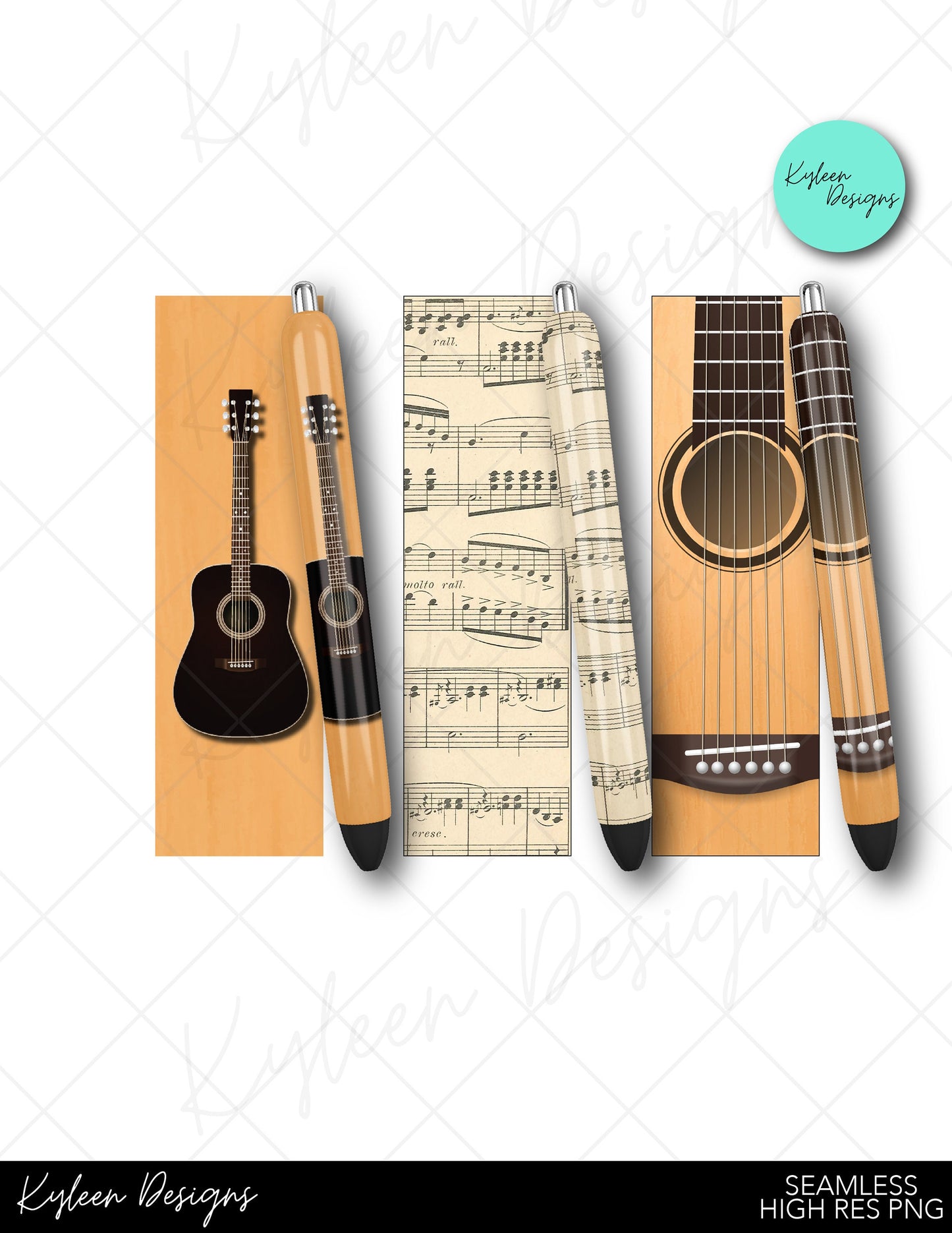 Guitar Glitter  Pen wrapper™  for waterslide High Res PNG file
